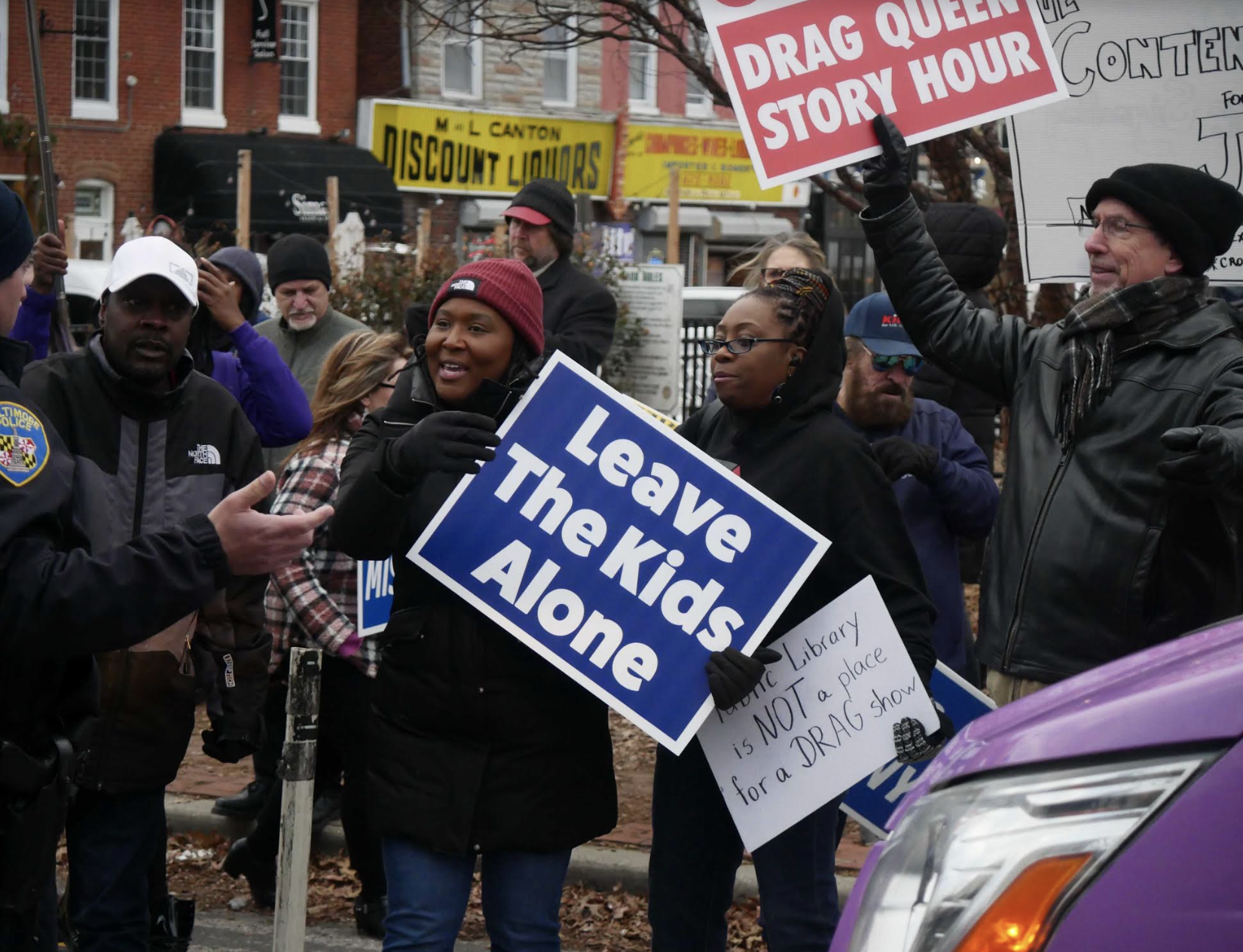 Protesters against Drag Queen story hour at a Baltimore library